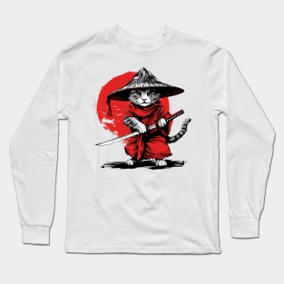 Retro Ninja Samurai Cat Katana Cat Sword Ukiyo-e Ronin Kitty Long Sleeve T-Shirt